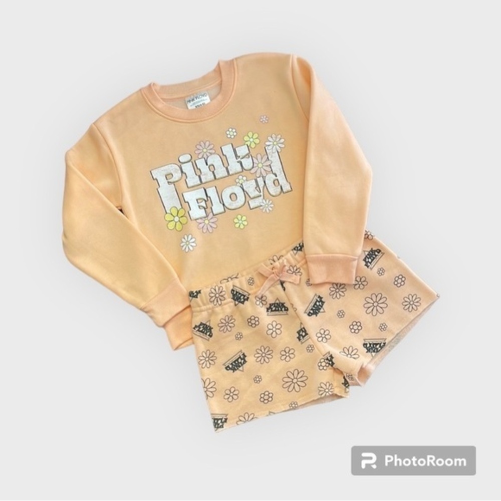 Pink Floyd tropical peach shorts set-237